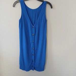 Madewell Women's Sz S Lakeshore Button Back Dress Mini Blue Sleeveless